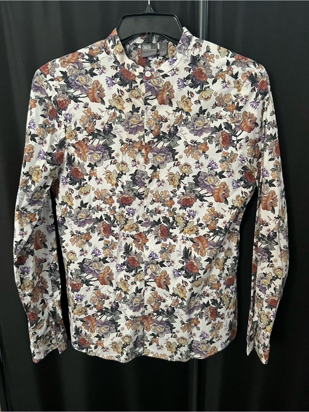 ASOS White Floral Button-Down Shirt with Mandarin Collar